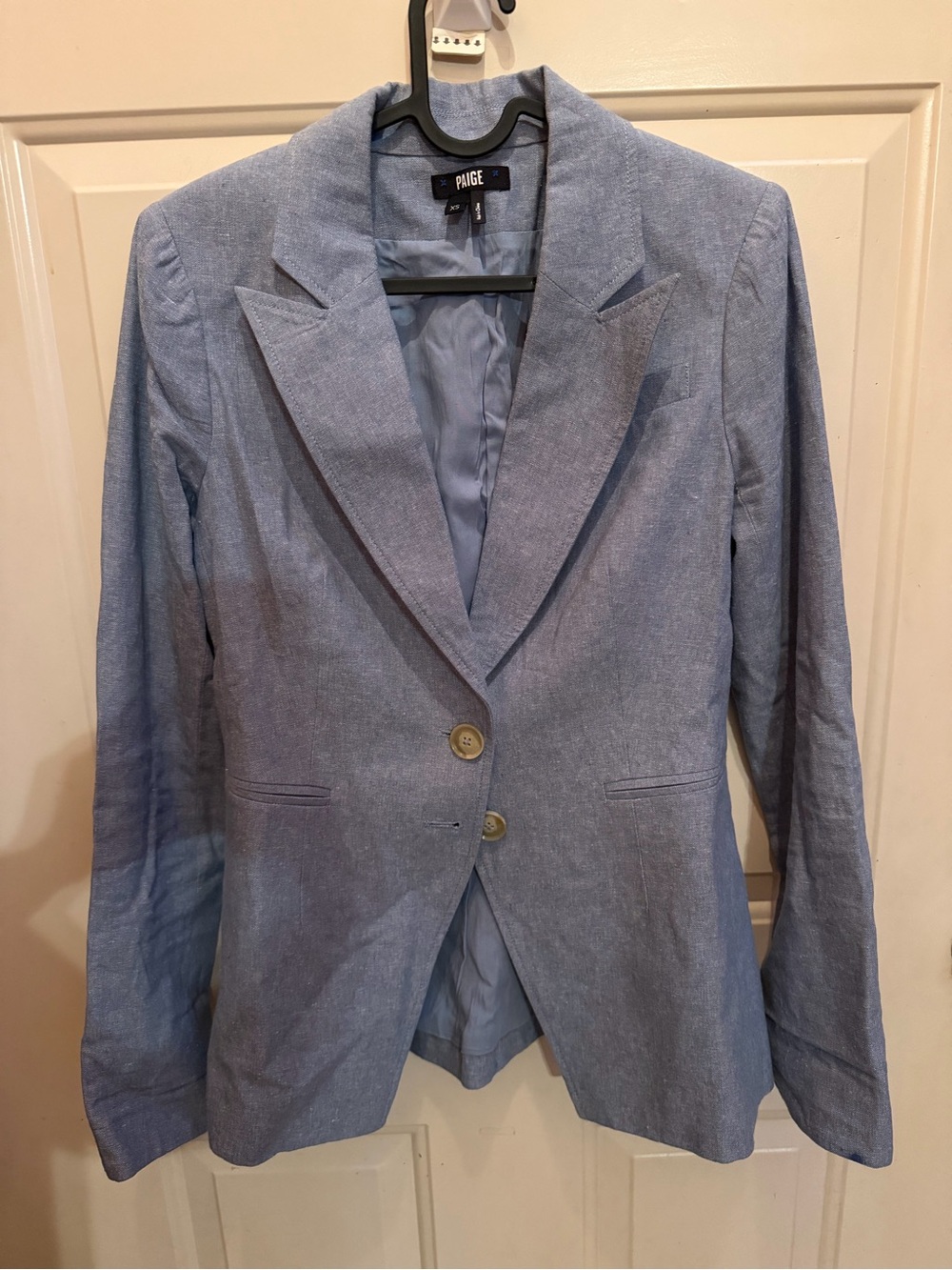 PAIGE Chambray Light Blue Two-Button Blazer
